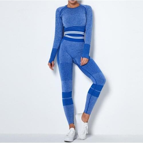 2 PCS Seamless Leggings Women Yoga Set Knitted Gym Fitness Sportswear Womens Tracksuit Crop Top Clothing High Waist Sport Suits