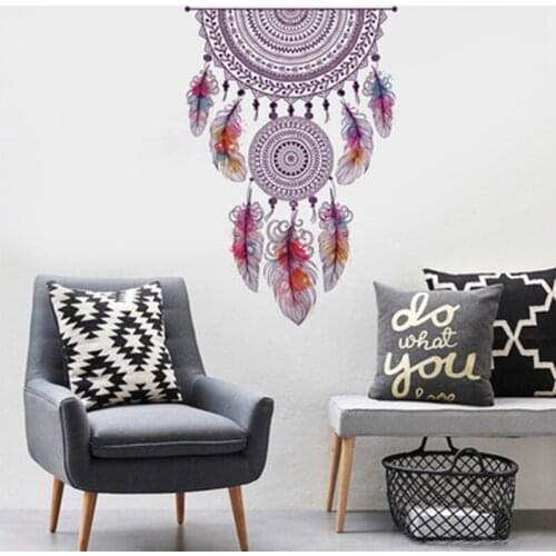 Creative Simulation Dreamcatcher Wall Stickers Home Decor Living Room Bedroom Boho Feather Hanging Decoration Art Wall Decals
