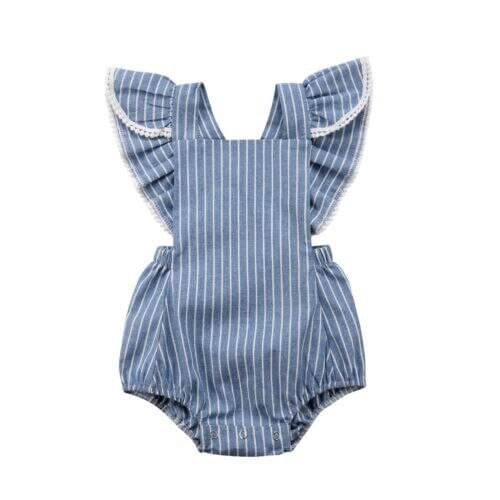 Newborn Baby Kids Summer Girls Infant Ruffles Sleeve Jumpsuit Bodysuit Cotton Outfit Set Size 0-24M