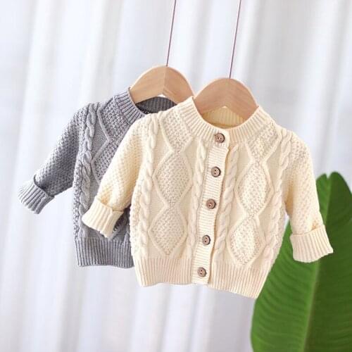 2020 new fashion infant knitted sweater baby boys girls coat long sleeves cotton knitted coat button cardigan for kids