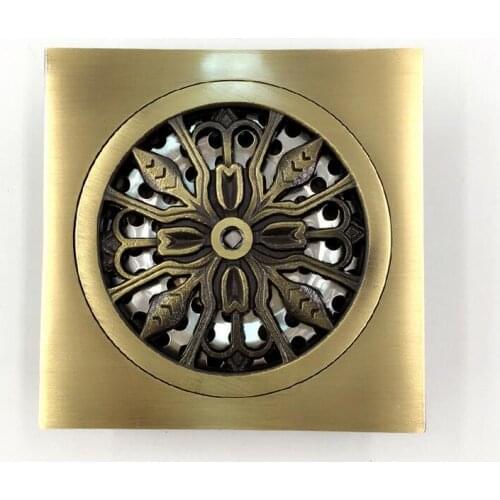 Newest Hot Sell Bathroom Deodorant Core Floor Drains Filter Covers Antique Brass Color Floor Drain Strainers Carving Style