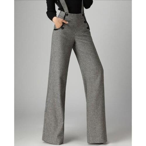 New winter office lady plus size brand female women girls thick snow wear warm wool plaid wide leg pants