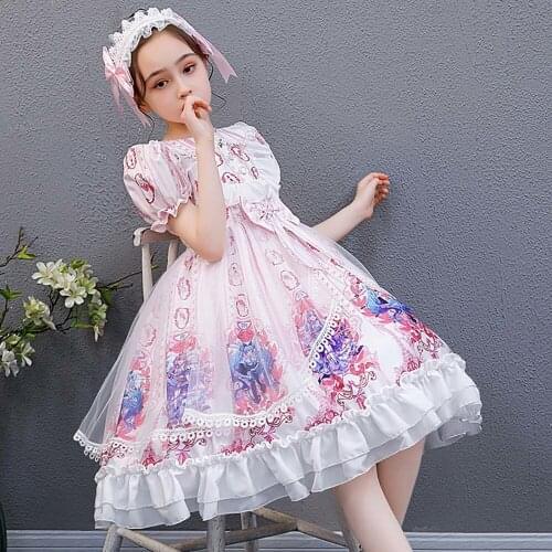 Girls Lolita fairy Dress 2021 new summer Princess Dress Lolita pink performance kids baby flower girl prom dresses clothes girls