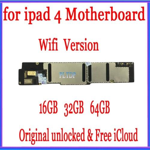 Original Motherboard For iPad 4 16GB 32GB 64GB Unlocked Mainboard For Free iCloud Logic Board With Chips