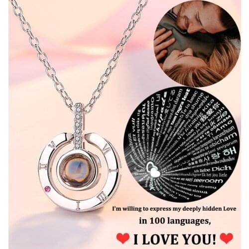Necklace That Says I Love You In 100 Languages Silver Valentines Day Gift Projection Necklaces For Mom Wife Daughter With Box