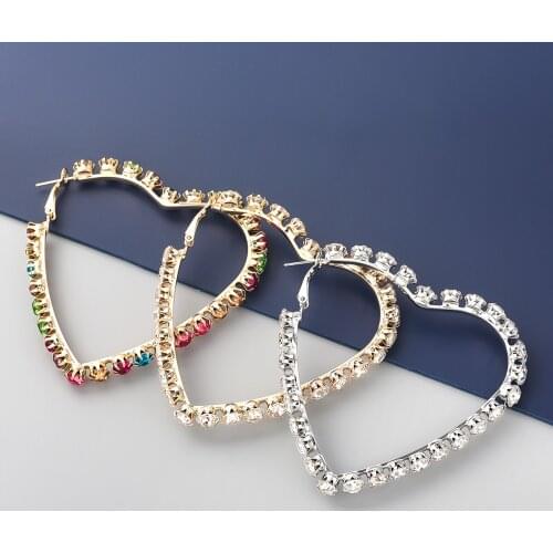 Pauli Manfi Fashion Metal Rhinestone Heart-shaped Earrings Womens Creative Popular Hoop Earrings Party Accessories
