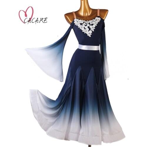 Ballroom Dance Competition Dresses Women Waltz Dress Standard Dancing Wear Costume Customize D0839 Mesh Sleeve Applique Big Hem