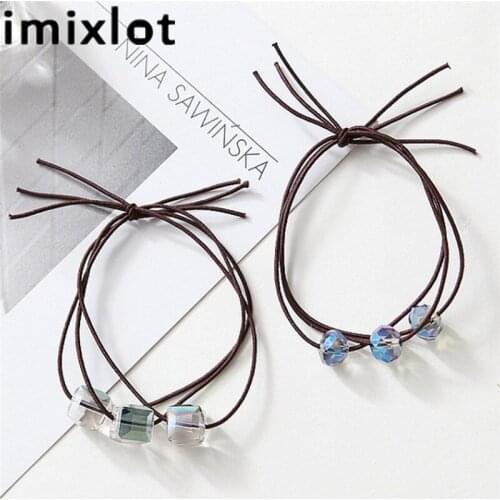 Imixlot Simple Crystal Square Round Dangle Hair Rope for Women Elastic Headbands Trendy Casual Hair Accessories