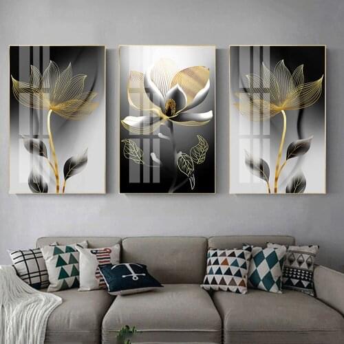 Black Gold Luxury Leaves Canvas Painting Wall Pictures Nordic Golden Flowers Posters and Prints for Living Room Office Decor