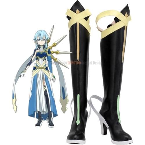 SAO Solus Shino High Heel Shoes Cosplay Sword Art Online Alicization Shino Cosplay Boots Leather Black Shoes