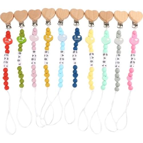 New Baby Pacifier Clip Silicone Heart Beads Personalized Name BPA Free Toddler Soother Chain Teether Chew Toy Infant Accessories
