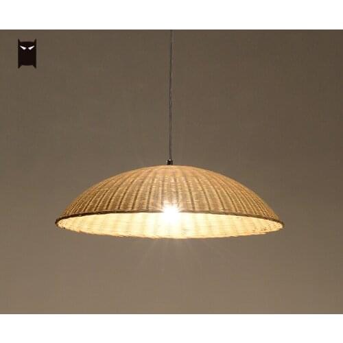 Delicate Bamboo Wicker Rattan Cap Pendant Light Fixture Modern Simple Rural Style Hanging Ceiling Lamp Entrance Dining Bed Room
