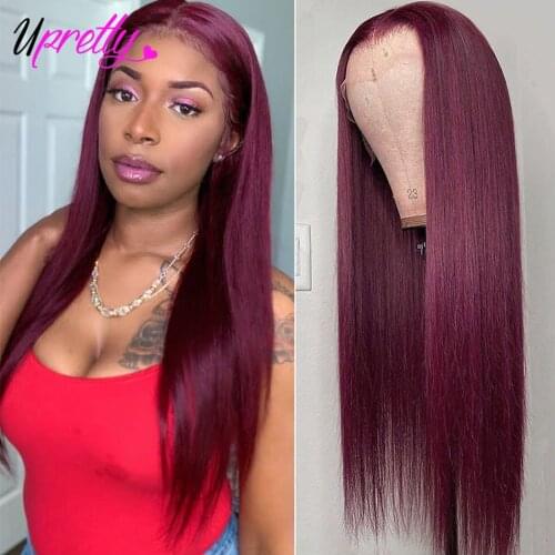 Burgundy Straight Lace Front Wig 99J Closure Wig 200 Density Lace Wig 28 Inch 5x5 Cosplay Colored Lace Closure Human Hair Wigs