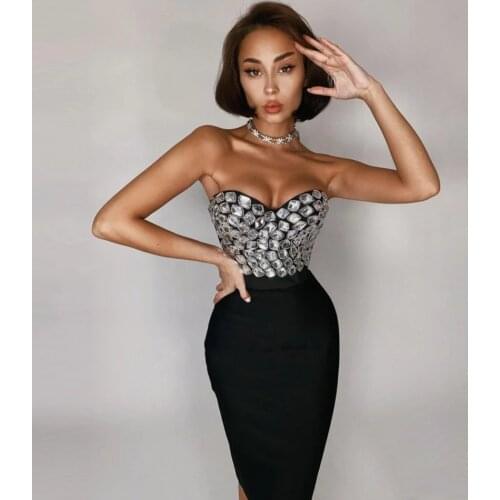 High Quality Red Mantual Beading Two Pieces Set Rayon Bandage Elegant Club Party Dress