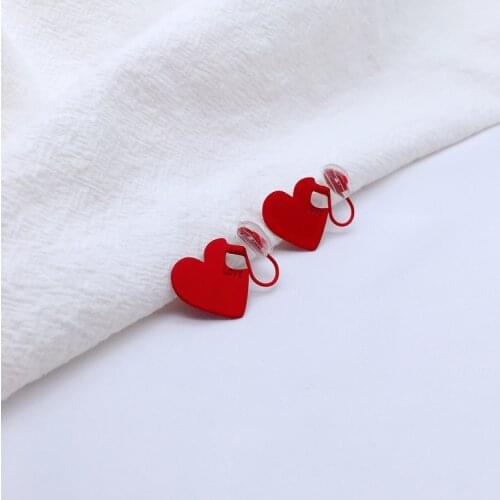 Jewelry red love earrings earrings earrings heart-shaped earrings ear clips without pierced wholesale
