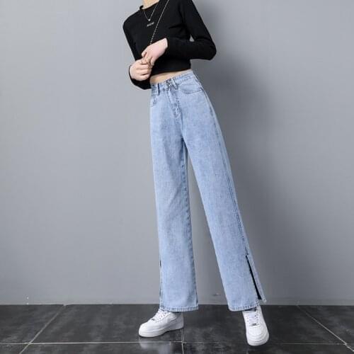 Cotton Wide Leg StreetStyle Women New 2021 Casual Denim Lady long Pants Jeans Vintage able solid Retro Fashion trousers Quality