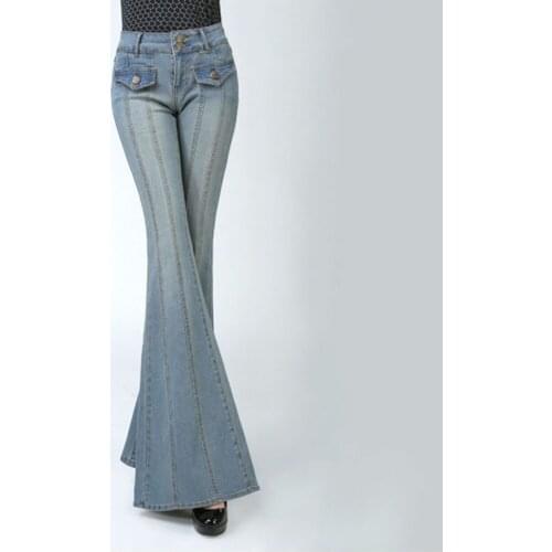 Womens Flare Push Up Jeans Vintage Wide Bell Bottom Skinny Jeans Women Slim Leg Denim Pants Woman High Waist Flared Jeans