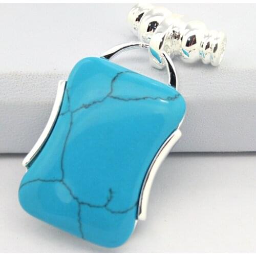 Ladys Elegant 925 Sterling Silver Jewelry Blue Turquoise Pendant 42*22mm