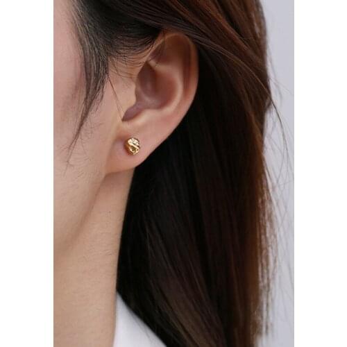 Bump Mini Earrings Female Irregular Lava Brass Working Dinner Wearing Shiny Retro Jewelry 2021 Trend Stone Low Key Connotation