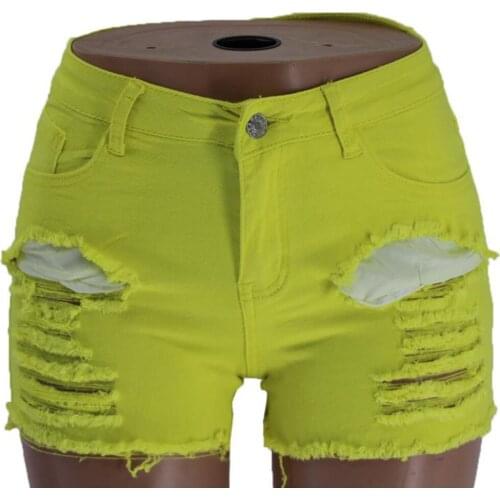2021 New Denim Ripped Jean Shorts Women Summer High Waist Casual Bodycon Yellow Short Shorts Denim Plus Size Feminino