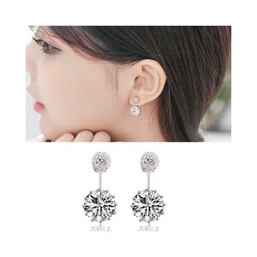 Hot sale promotion 2016 new fashion shiny zircon 925 sterling silver stud earrings for women girls jewelry gift