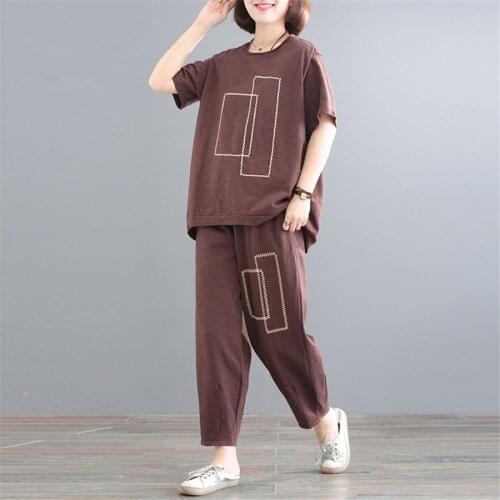 2021 Summer Suit Women Plus Size t-shirt Tops and Pants Set loose Tracksuit 2 Piece Set Clothing Big Size Ladies Outfits L-5XL