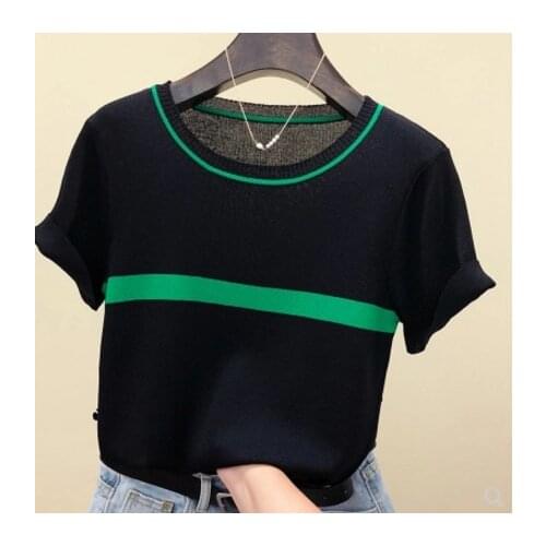 New Korean version O collar Ice silk sweater bottoming shirt womens thin pullover 2021 summer Short sleeve Sweater