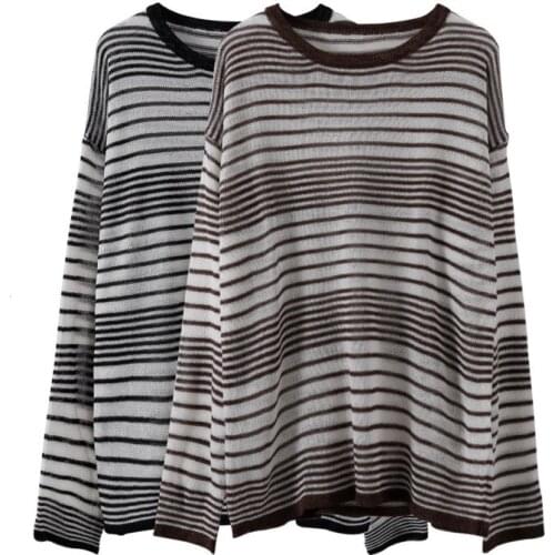 Nkandby Vintage Striped Sweater Women 2021 Autumn New Loose Knitted Jumpers Lazy Style O-neck Long Sleeve Pullover Streetwear