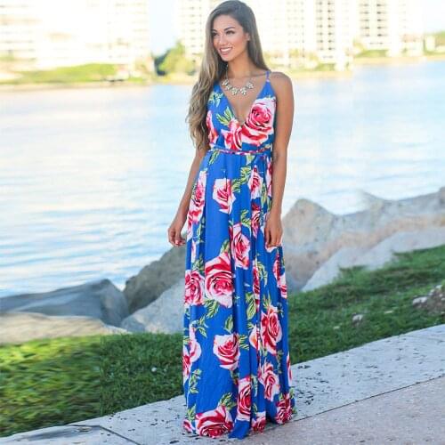 Dress 2021 Sexy Casual Female High Waist Split V-neck Halter Sleeveless Holiday Beach Sling Print Dress
