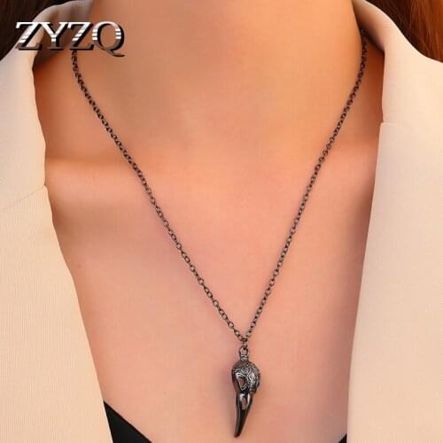 ZYZQ New Gothic Punk Crow Skull Pendant Necklace For Women Man Exaggeration Personality Clavicle Chain Halloween Gift Jewelry