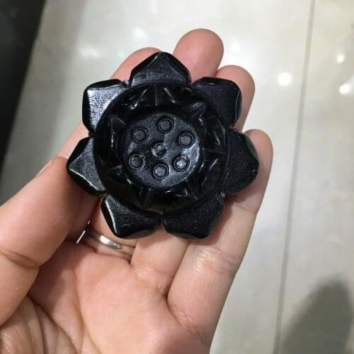 1pcs natural black obsidian stone hand carving lotus flower figurine reiki healing crystals gemstone holy and pure symbol