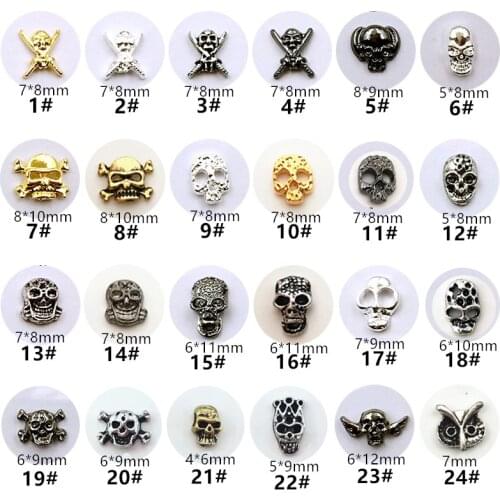 10pcs/bag Japan Korea 3D Nail Art Accessories Metal Horrible Skull head Nail Parts For Halloween DIY Charm Nail Tools Supplies