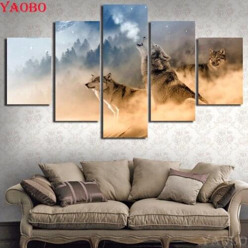 Home Decoration diamond painting full square 5 pcs cross-stitch 3d diamond embroidery Forest Wolf family diamond mosaic picture