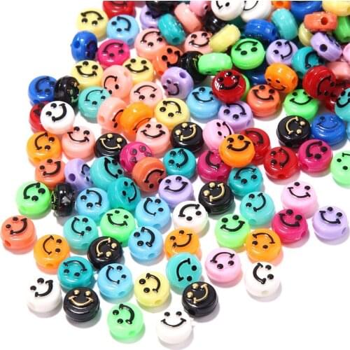 50PCS 6*10mm Smile Face Acrylic Beads For Jewelry Making DIY Bracelet Necklace Beads Plastic Round Smiley Beads Wholesale