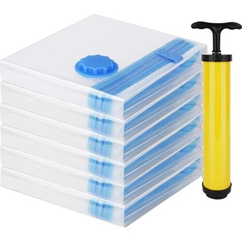 6 Pack Jumbo Reusable Space Saver Vacuum Seal Storage Pack Bags with Hand Pump--Works with Any Vacuum Cleaner,Compression Bags f