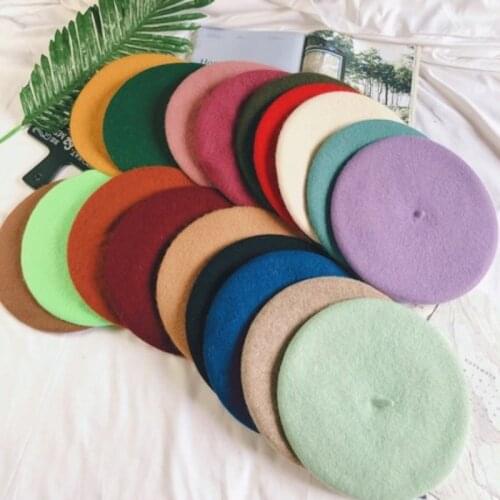 Women Girl Beret French Artist Warm Wool Winter Beanie Hat Cap Vintage Plain Beret Hats Solid Color Elegant Lady Winter Caps