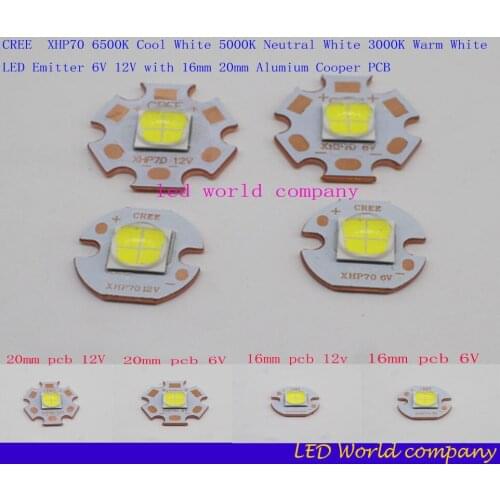 CREE XHP70 6V or 12V 6500K Cool White, 5000K Neutral White, 3000K Warm White High Power LED with 16mm 20mm Alumium Cooper PCB