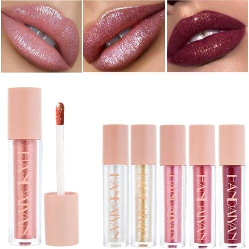 HANDAIYAN 5 Colors Sparkling Glitter Shimmer Lip Gloss Waterproof Long Lasting Pigment Velve Red Mermaid Lipsticks Cosmetics