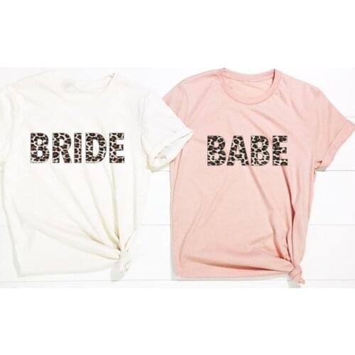 Leopard Print Babe Bride bridesmaids Shirt Bachelorette Party Aesthetic Cotton O Neck Short Sleeve Top Tee Graphic Drop shipping