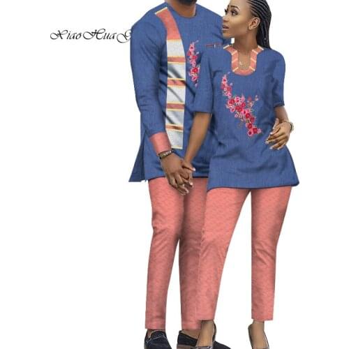 Two Piece Set African Dashiki Print Couple Clothing for Lovers Mens Suit Plus Womens Suit Tops and Pant Set WYQ232
