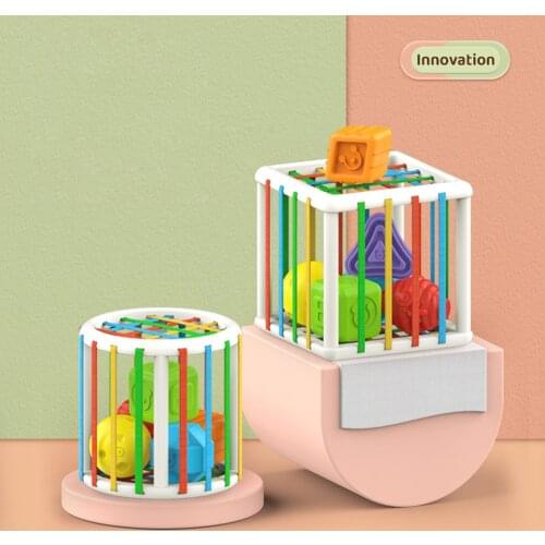 Chunky Shape Blocks Box Bin Toy With Elastic Bands Colorful Sorter Shapes Sorting Matching Montessori Educational Toy