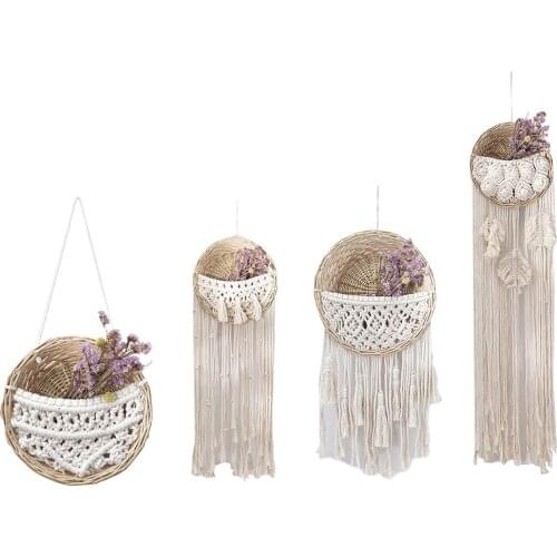 Lace Tapestry Wall Hanging Woven Flower Pot Rattan Bohemian Style Decorative Gardening Basket Home Wall Decoration
