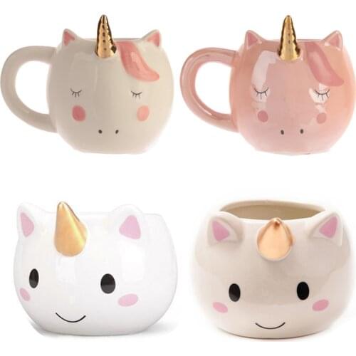 New Unicorn Mug 300mL Rainbow Horse Unicorn Mugs Cup Cuteness 3D Unicorn Ceramic Coffee Mug Gold/Copper Stereo Cute Unicorn Cups