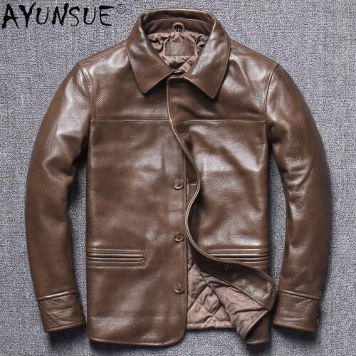 AYUNSUE 100% Cow Genuine Leather Jacket Men Short Casual Autumn Winter Coat Mens Leather Jackets and Coats Fashion Hommes Veste