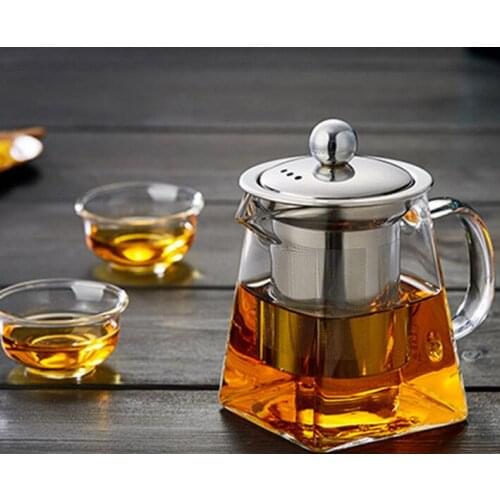 1PC 350ml Borosilicate Glass Square Teapot With Stainless Steel Infuser Strainer Heat Resistant Loose Leaf Tea Pot Kettle JM 005