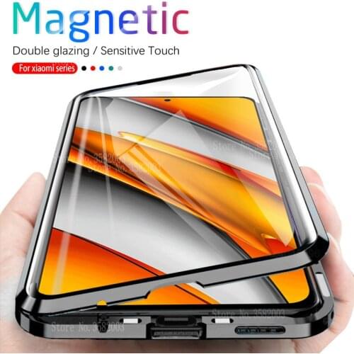 360° Magnetic Flip Case For Xiaomi POCO F3 POCOPHONE F3 pocof3 little poxo f 3 3f Double-Sided Glass Metal Bumper Phone Cover