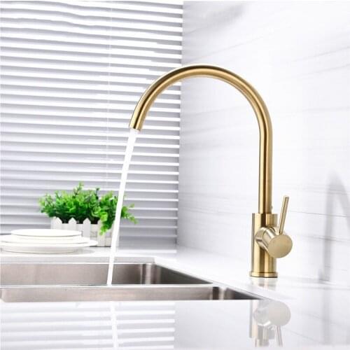Brushed gold Top quality kitchen sink faucet Lead-free all Brass Kitchen faucet Rotatable copper cold and hot mixer faucet