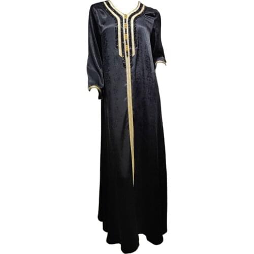 Fashion Black Long Sleeve Kaftan Abaya Dresses Ramadan Robes Diamond Ribbon Moroccan Evening Gown for Party Ordinary