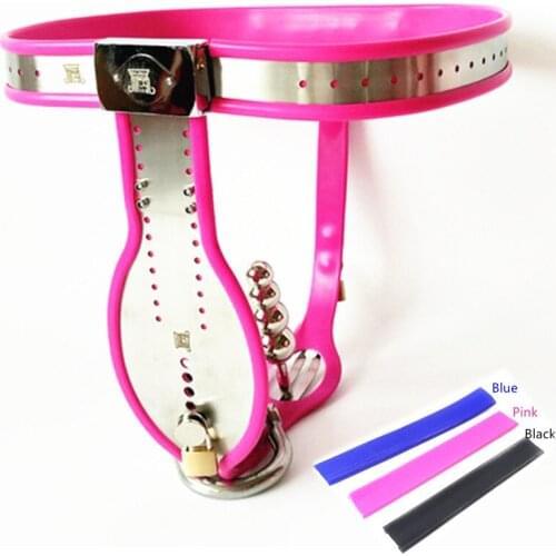 Male Stainless Steel Chastity Belt T-type Chastity Pants Waist Adjustable,Penis Bondage Chastity Cage with Anal Plug Toys G7-57