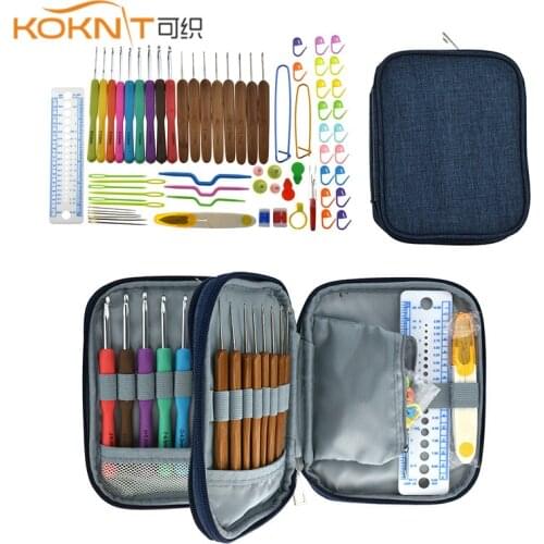 KOKONI Crochet Hooks Set Bamboo Yarn Weave Knitting Needles Hook DIY Knitting Tools Hooks For Knitting with Storage Bag for Mom